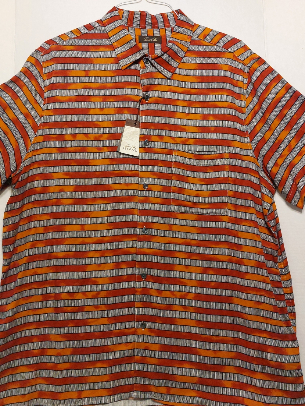 Tasso Elba Orange, Red & Gray Striped Short-Sleeve Button-Down Shirt